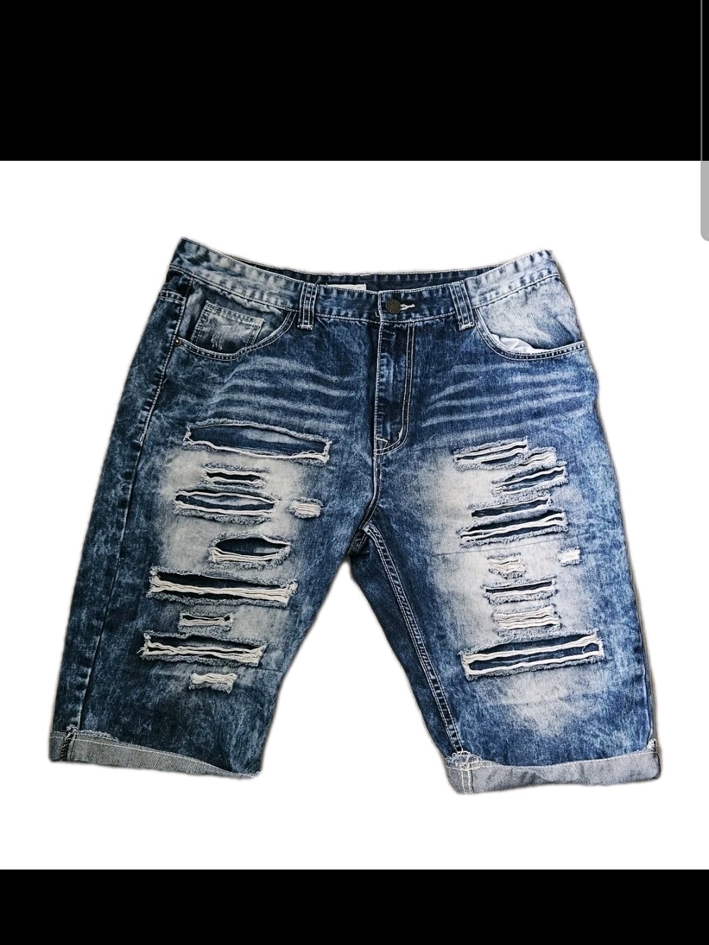 Smoke Rise Men's Distressed Denim Shorts Size 40 Blue Acid Wash Y2K Jorts Street